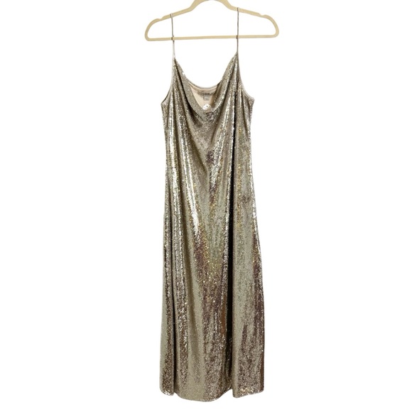 All Saints Hadley Sequin Silver Midi Dress Size 10 - Picture 2 of 9